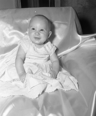 331-Little David Wardlaw, Jr. in 111-year-old christening dress, April 29, 1958