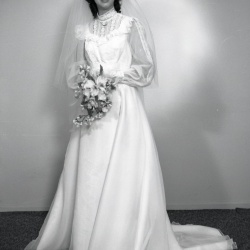 5447 Lucinda Collins announcement and wedding dress 1984