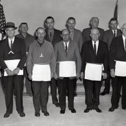 M609 Masonic Lodge Officers and burning building December 1963