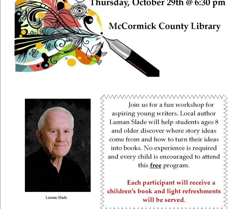 Writing Workshop for Children & Teens – Oct. 29th, 2015